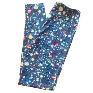 Lularoe OS Teal Flowers Leggings EUC/NWOT  #7467